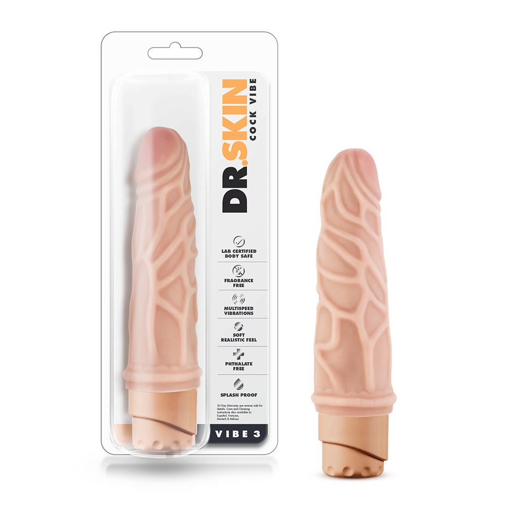 DR. SKIN COCK VIBE 3 REALISTIC 7.25 IN. VIBRATING DILDO BEIGE