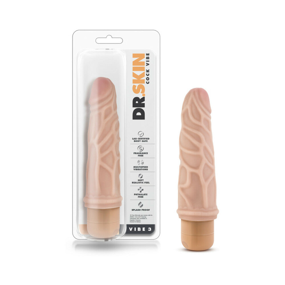 DR. SKIN VIBE 3 REALISTIC 7.25 IN. VIBRATING DILDO BEIGE