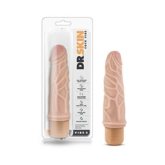 DR. SKIN VIBE 3 REALISTIC 7.25 IN. VIBRATING DILDO BEIGE