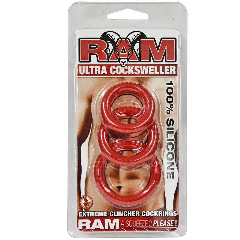 RAM ULTRA SILICONE COCKSWELLER 3 COCK RINGS (RED)