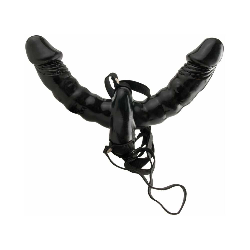 FETISH FANTASY SERIES VIBRATING DOUBLE DELIGHT STRAP-ON WITH 6 IN. DUAL-ENDED DILDO BLACK