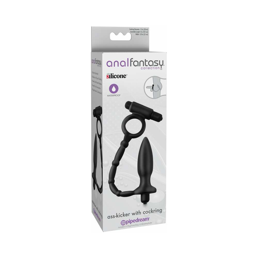 ANAL FANTASY COLLECTION VIBRATING SILICONE ASS-KICKER WITH COCKRING BLACK