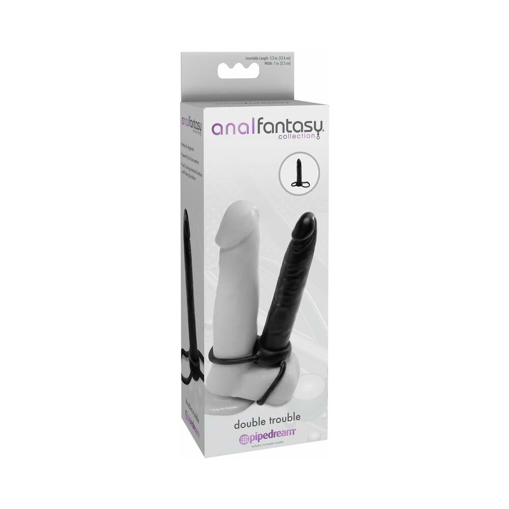 ANAL FANTASY COLLECTION DOUBLE TROUBLE 6 IN. DUAL-ENTRY STRAP-ON DILDO BLACK