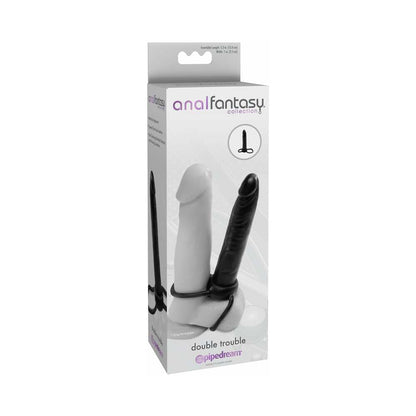 ANAL FANTASY COLLECTION DOUBLE TROUBLE 6 IN. DUAL-ENTRY STRAP-ON DILDO BLACK