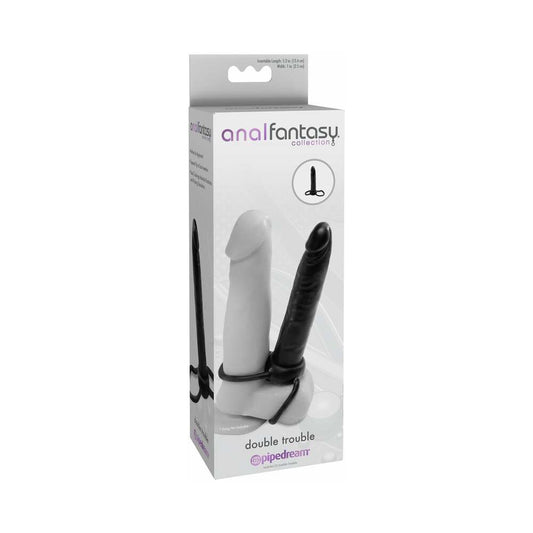 ANAL FANTASY COLLECTION DOUBLE TROUBLE 6 IN. DUAL-ENTRY STRAP-ON DILDO BLACK
