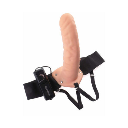 FETISH FANTASY SERIES - 19 CM VIBRATING HOLLOW STRAP-ON BROWN