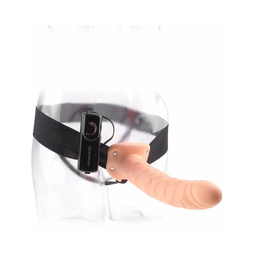 FETISH FANTASY SERIES 8 IN. VIBRATING HOLLOW STRAP-ON BEIGE/BLACK