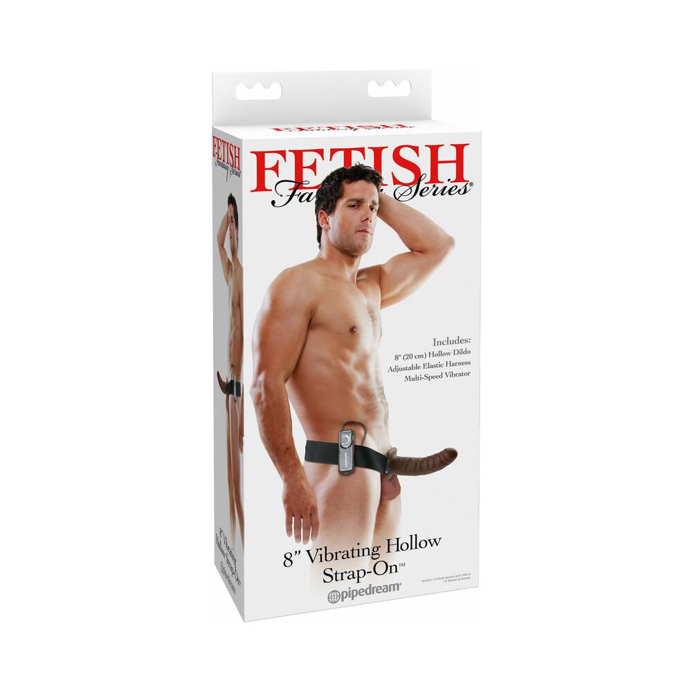PIPEDREAM - FETISH FANTASY SERIES 8 IN. VIBRATING HOLLOW STRAP-ON BROWN/BLACK