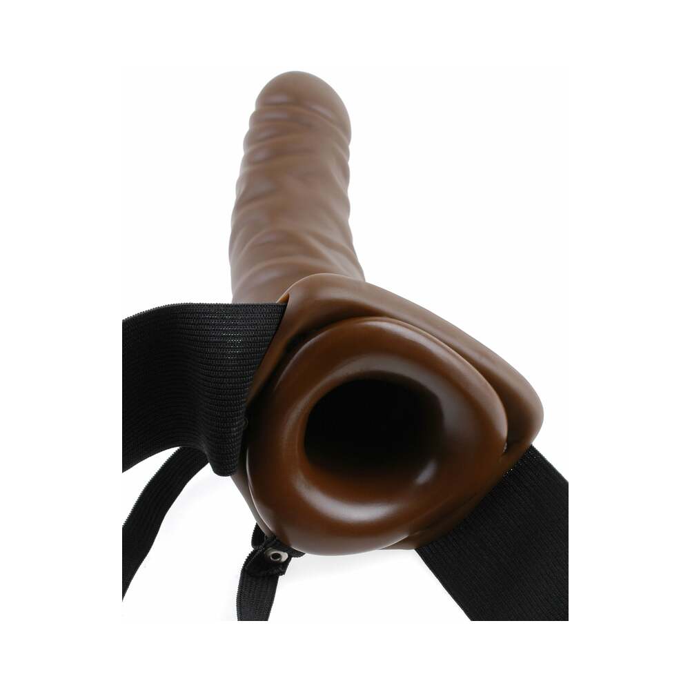 FETISH FANTASY SERIES - 19 CM VIBRATING HOLLOW STRAP-ON BROWN