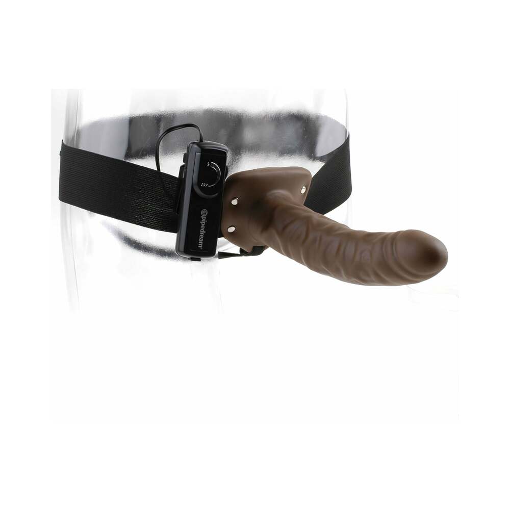 PIPEDREAM - FETISH FANTASY SERIES 8 IN. VIBRATING HOLLOW STRAP-ON BROWN/BLACK