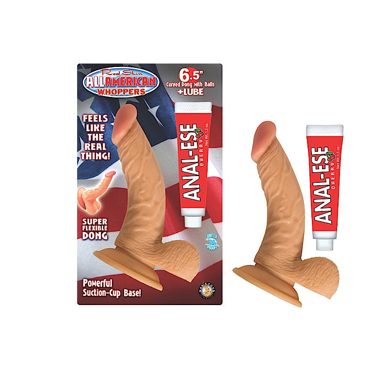 ALL AMERICAN WHOPPERS 6.5 IN. CURVED DONG WITH BALLS + CHERRY ANAL-ESE
