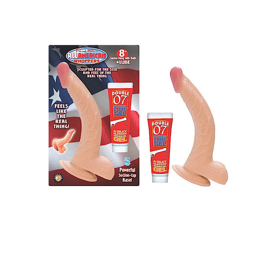 NASSTOYS - ALL AMERICAN WHOPPERS 8 IN. CURVED DONG WITH BALLS + LUBE