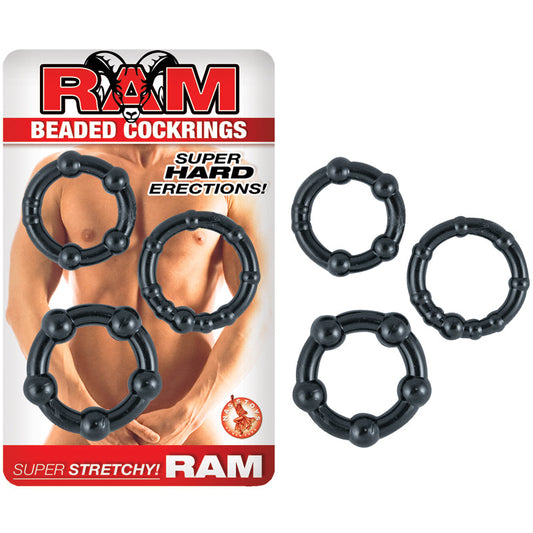 NASSTOYS - RAM BEADED COCKRINGS (BLACK)
