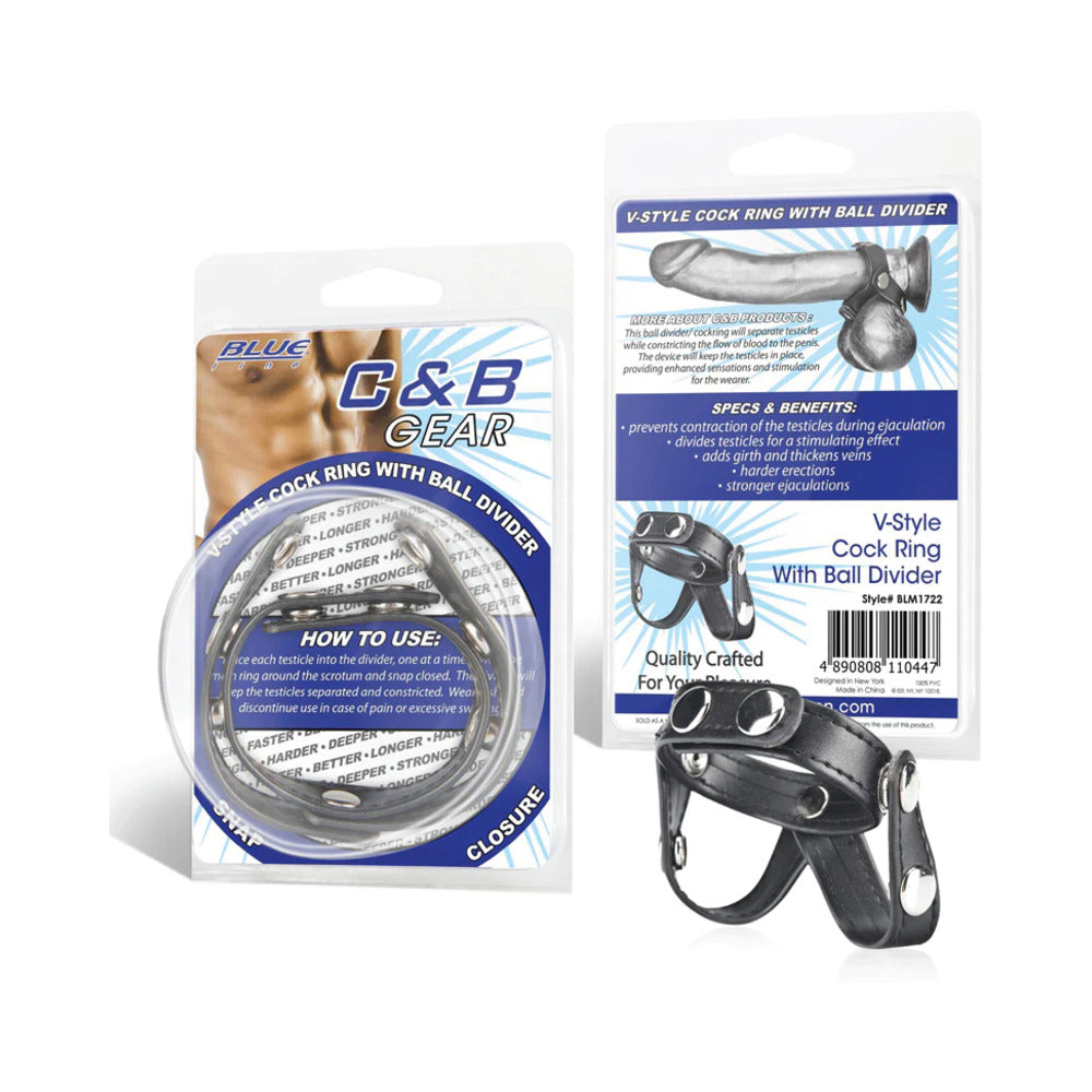 ANGUILA ELÉCTRICA - ANILLO PARA PENE Y TESTÍCULOS AZUL C&B GEAR ESTILO V CON DIVISOR DE TESTÍCULOS