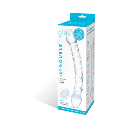 GLAS 10 IN. DOUBLE TROUBLE GLASS DILDO