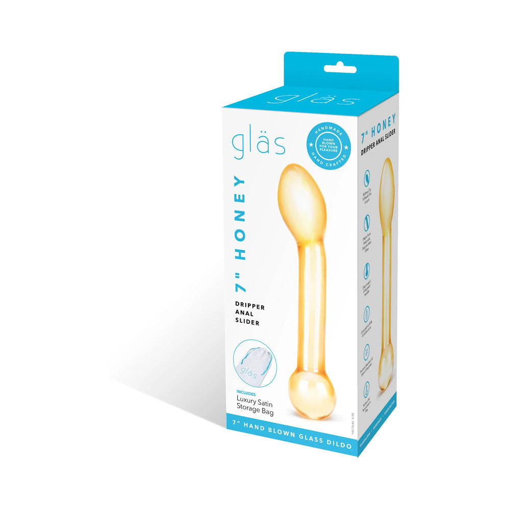 GLAS 7 IN. HONEY DRIPPER ANAL SLIDER PROSTATE STIMULATING GLASS DILDO