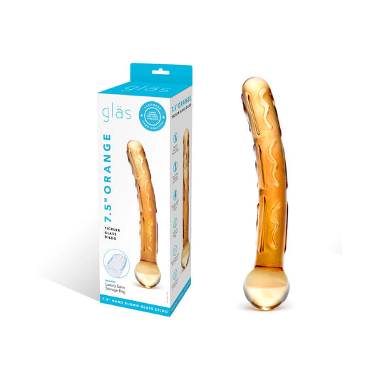 GLAS 7.5 IN. ORANGE TICKLER GLASS DILDO