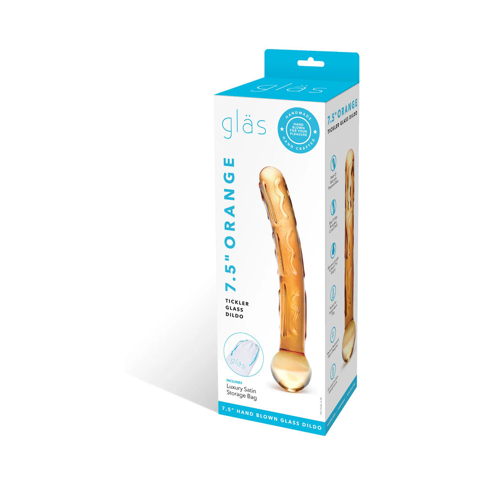 GLAS 7.5 IN. ORANGE TICKLER GLASS DILDO