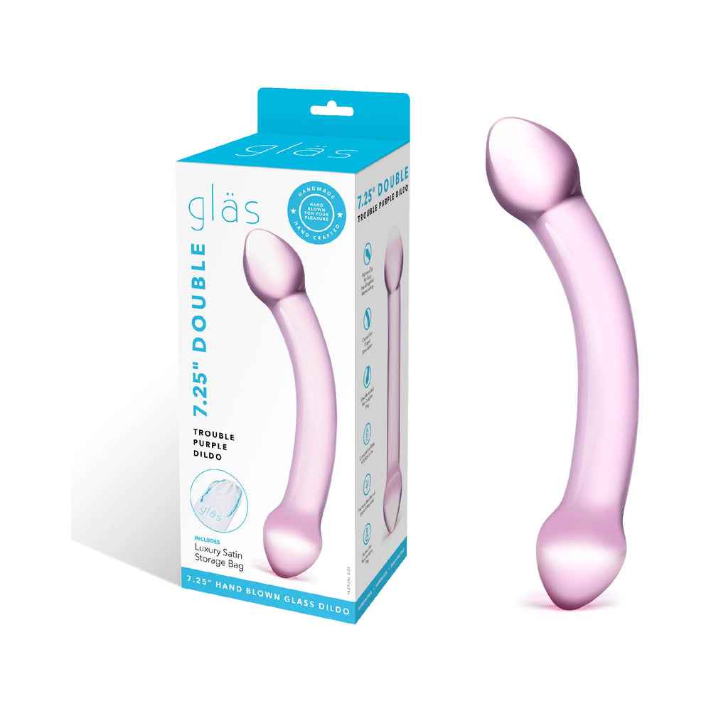 GLAS 7.25 IN. DOUBLE TROUBLE PURPLE GLASS DILDO