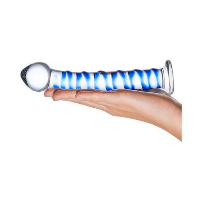 GLAS 7.5 IN. BLUE SPIRAL GLASS DILDO