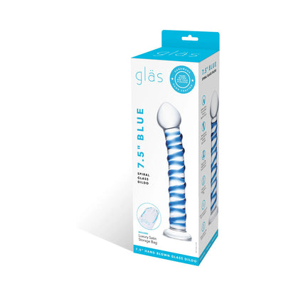 GLAS 7.5 IN. BLUE SPIRAL GLASS DILDO