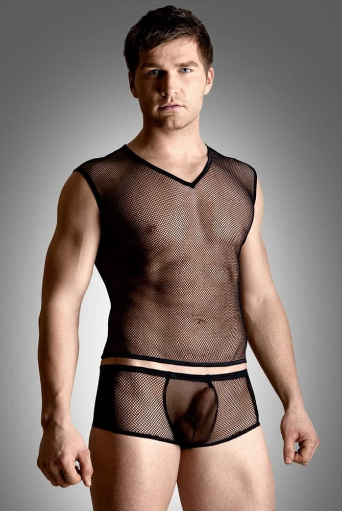SOFTLINE - NET SET - SHIRT AND THONG - BLACK {} M/L