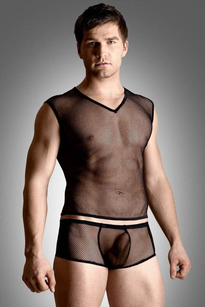 SOFTLINE - NET SET - SHIRT AND THONG - BLACK {} M/L