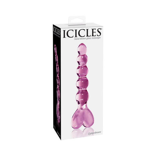 ICICLES NO. 43 GLASS MASSAGER WITH HEART-SHAPED HANDLE PINK