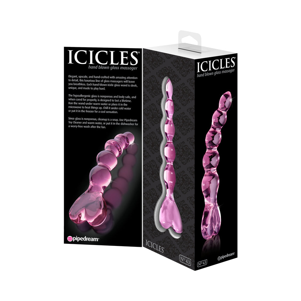 ICICLES NO. 43 GLASS MASSAGER WITH HEART-SHAPED HANDLE PINK