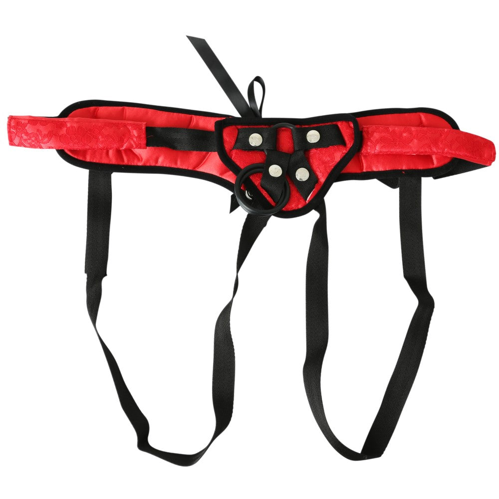 SPORTSHEETS - ARNÉS DE CORREAS AJUSTABLES ESTILO CORSET SUNSET LACE ROJO