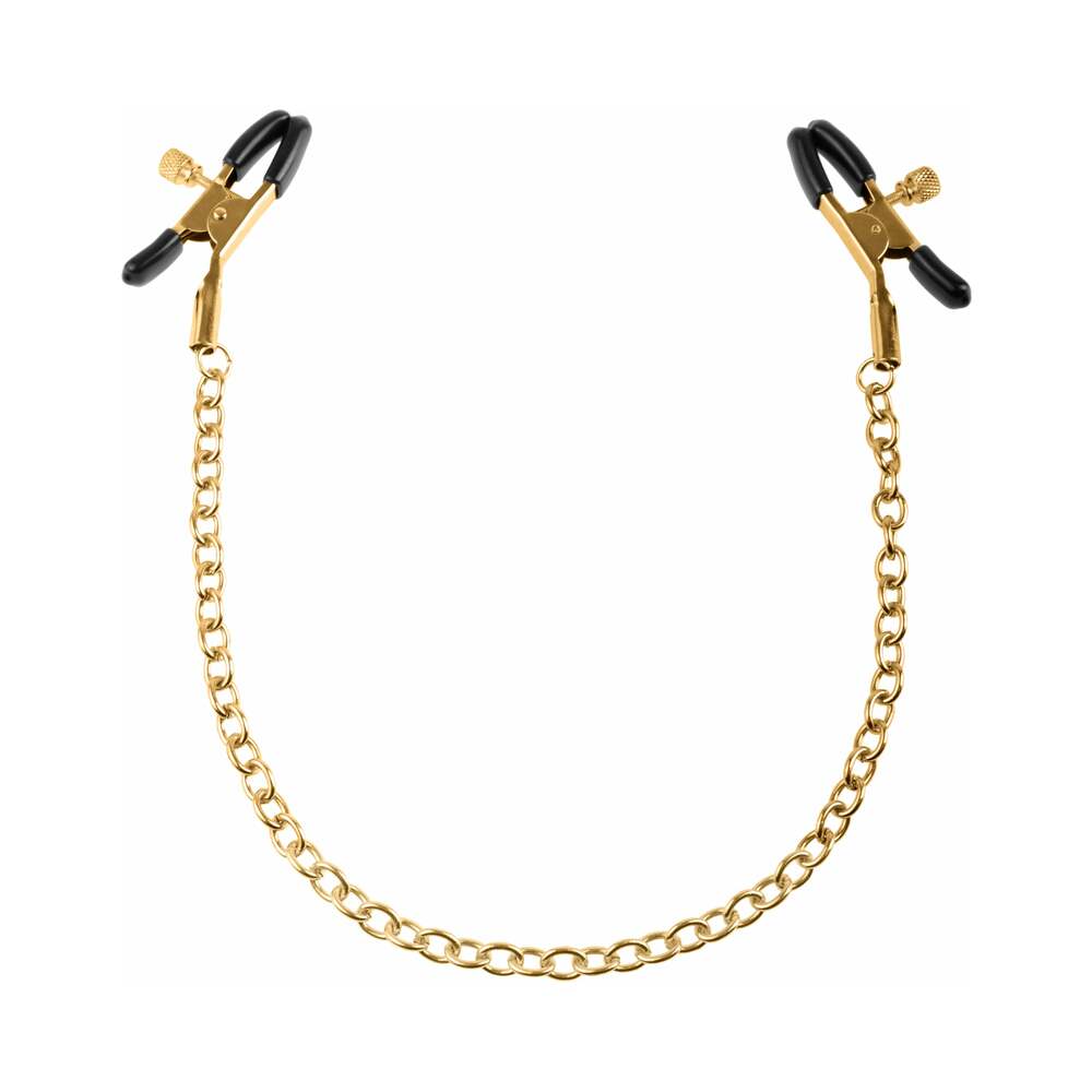 FETISH FANTASY GOLD ADJUSTABLE NIPPLE CLAMPS WITH CHAIN GOLD/BLACK
