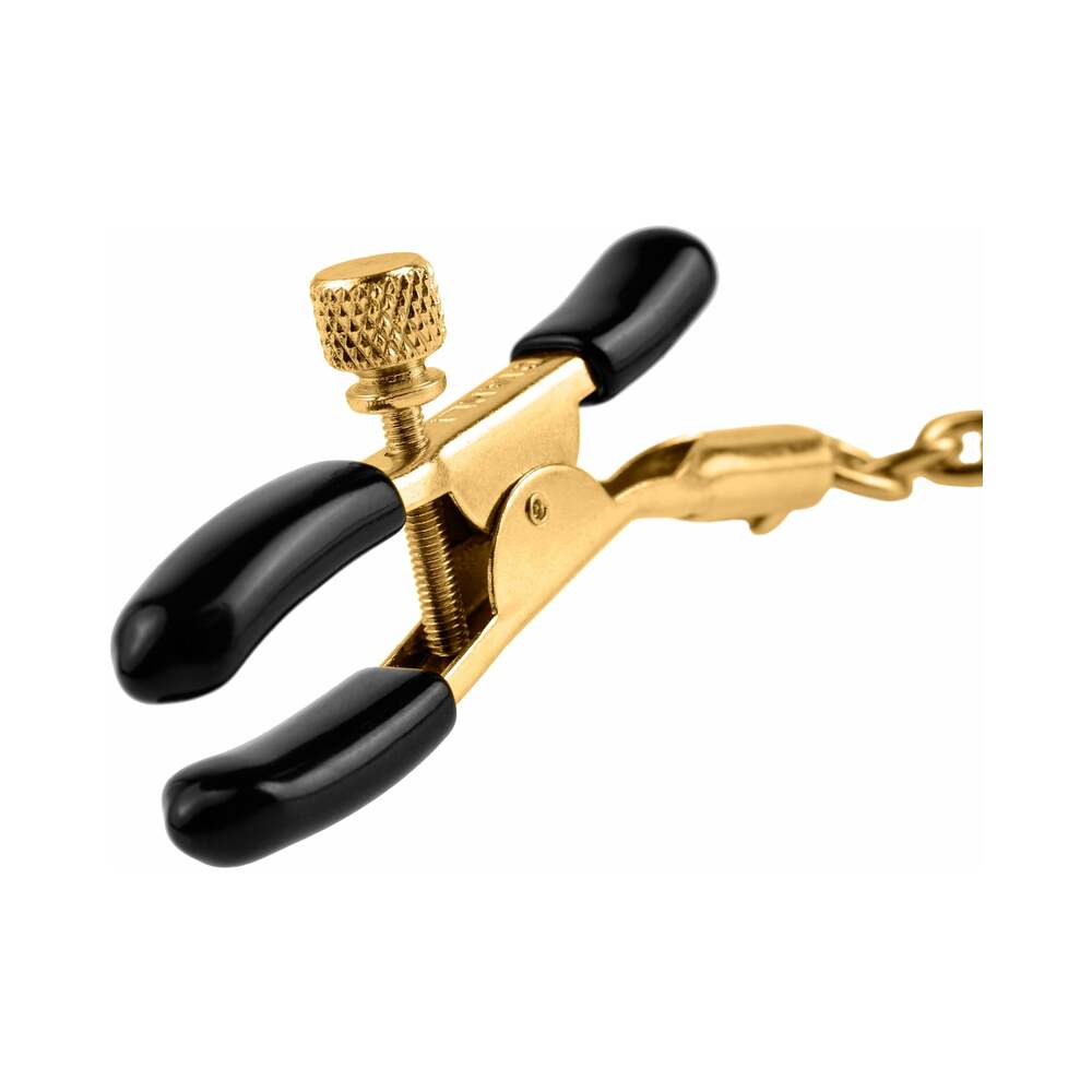 FETISH FANTASY GOLD ADJUSTABLE NIPPLE CLAMPS WITH CHAIN GOLD/BLACK