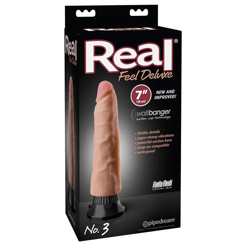REAL FEEL DELUXE NO. 3 REALISTIC 7 IN. VIBRATING DILDO WITH SUCTION CUP BEIGE