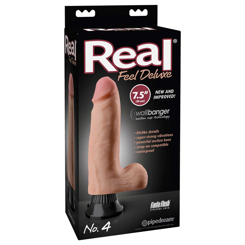 PIPEDREAM - REAL FEEL DELUXE NO. 4 REALISTIC 7.5 IN. VIBRATING DILDO WITH BALLS AND SUCTION CUP BEIGE