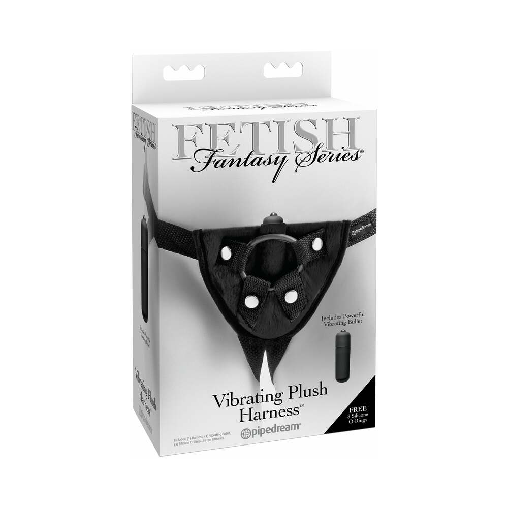 FETISH FANTASY SERIES ADJUSTABLE VIBRATING PLUSH HARNESS BLACK