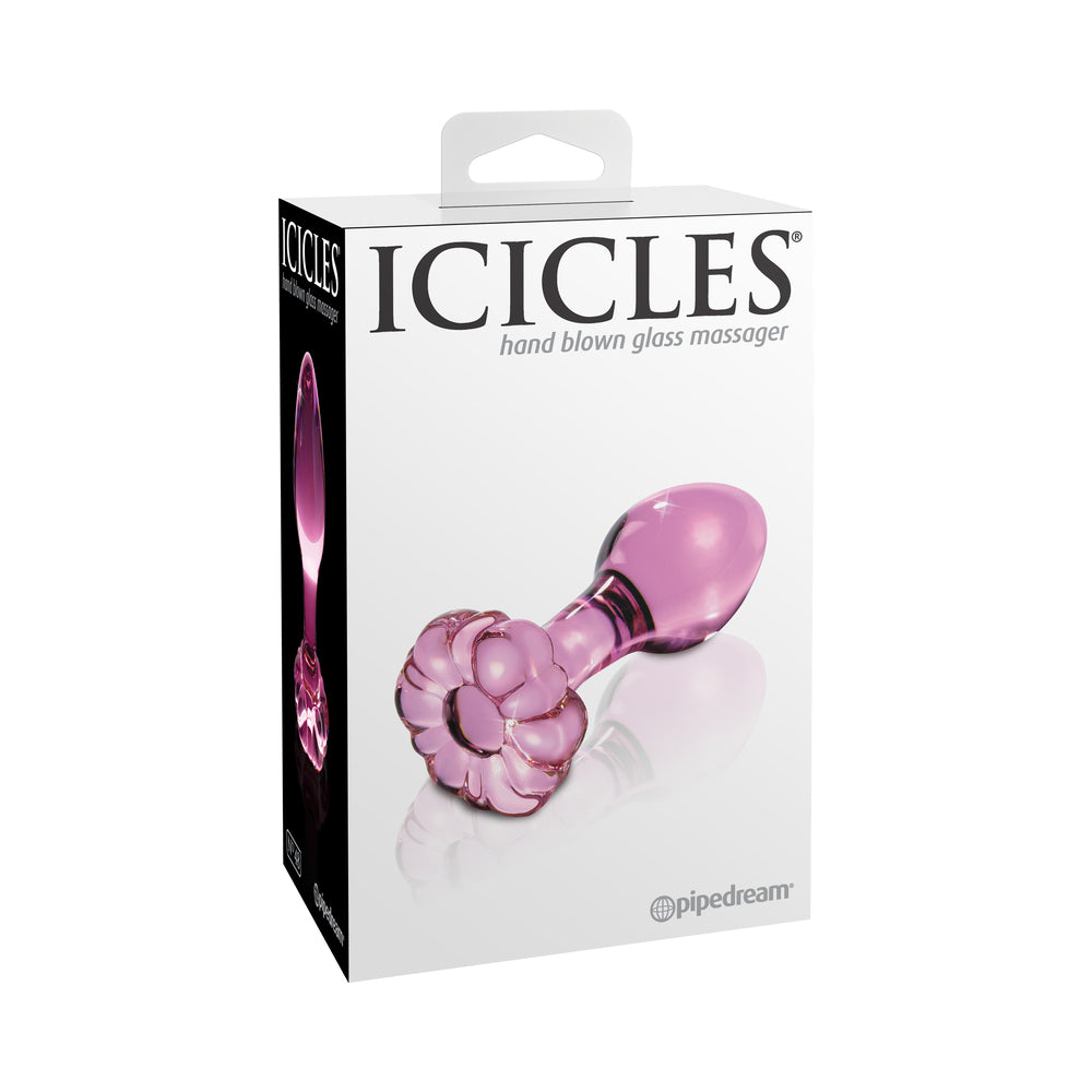 ICICLES NO. 48 GLASS 3.5 IN. ANAL PLUG WITH FLOWER BASE PINK