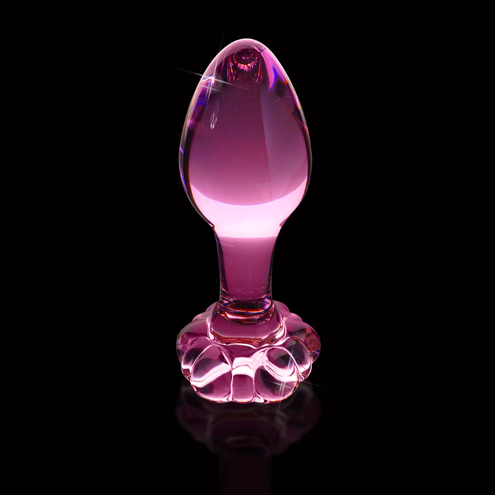 ICICLES NO. 48 GLASS 3.5 IN. ANAL PLUG WITH FLOWER BASE PINK