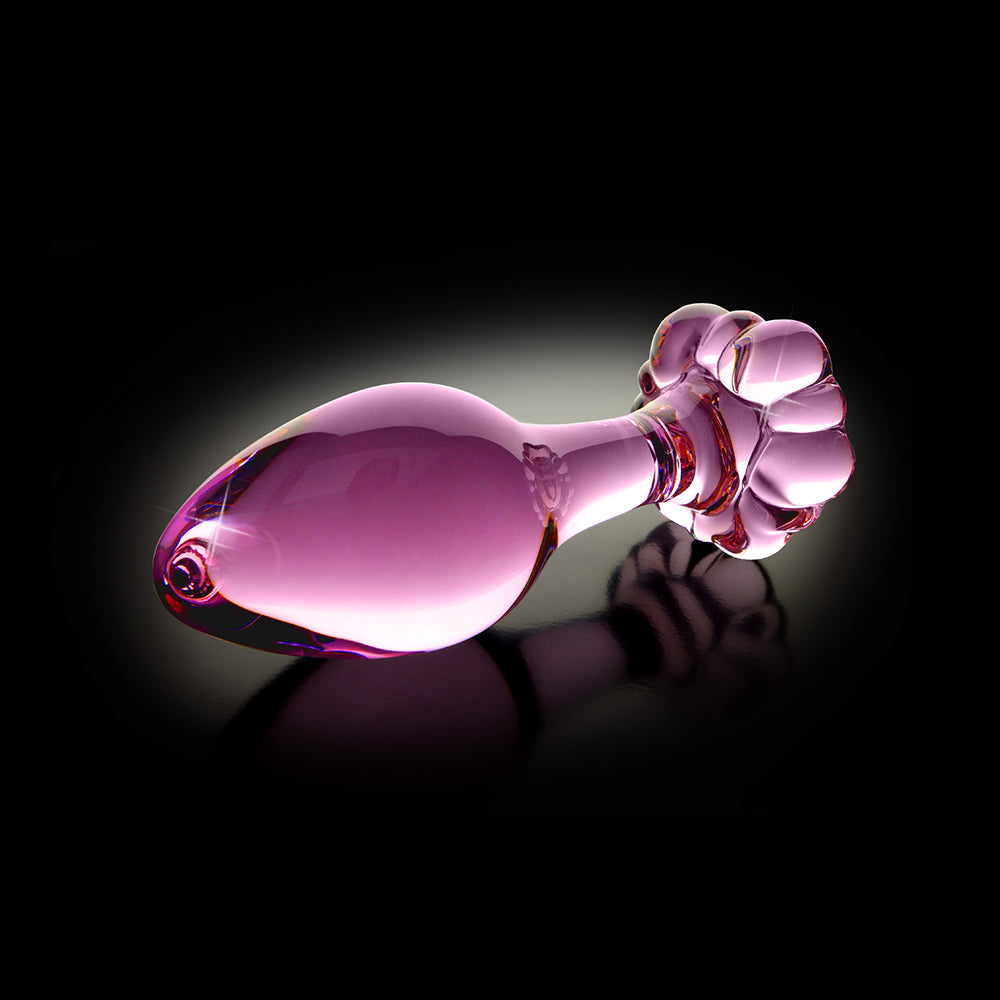 ICICLES NO. 48 GLASS 3.5 IN. ANAL PLUG WITH FLOWER BASE PINK