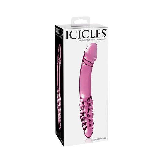 ICICLES NO. 57 CURVED TEXTURED 9 IN. DUAL-ENDED GLASS DILDO PINK