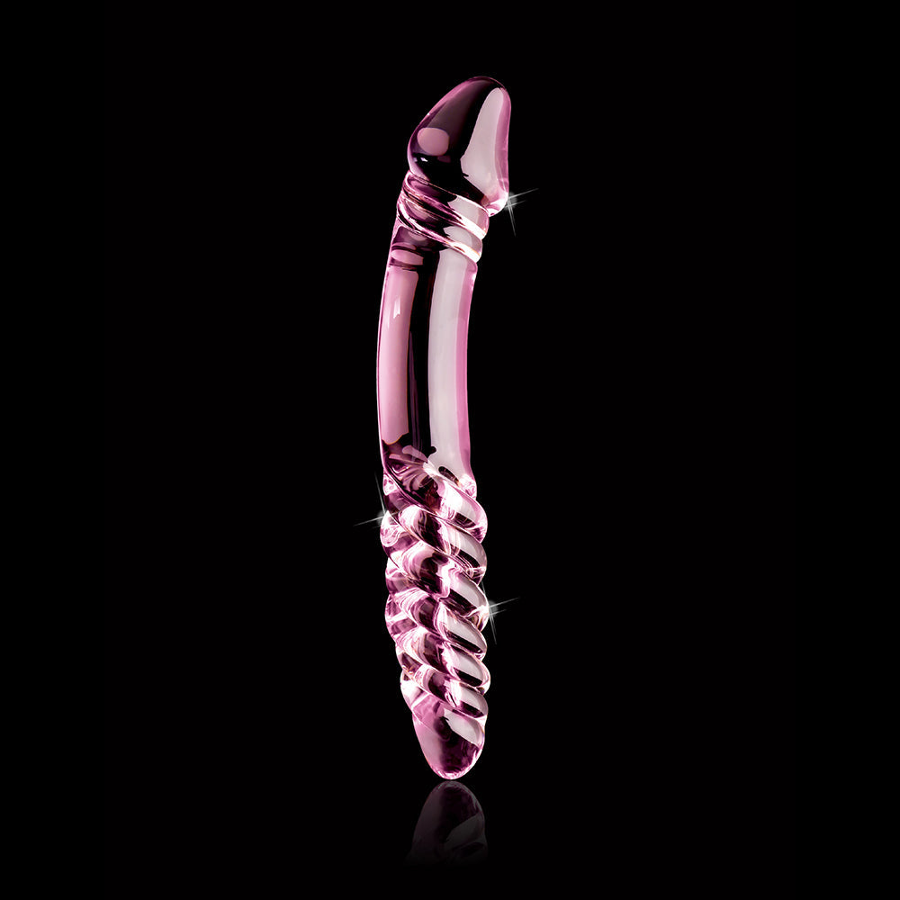 ICICLES NO. 57 CURVED TEXTURED 9 IN. DUAL-ENDED GLASS DILDO PINK