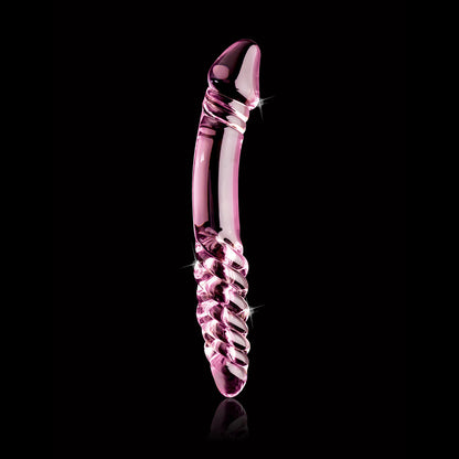 ICICLES NO. 57 CURVED TEXTURED 9 IN. DUAL-ENDED GLASS DILDO PINK