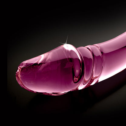 ICICLES NO. 57 CURVED TEXTURED 9 IN. DUAL-ENDED GLASS DILDO PINK