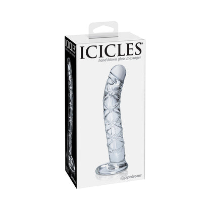 ICICLES NO. 60 CURVED RIBBED 6.5 IN. GLASS DILDO CLEAR