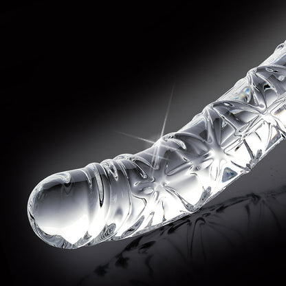 ICICLES NO. 60 CURVED RIBBED 6.5 IN. GLASS DILDO CLEAR