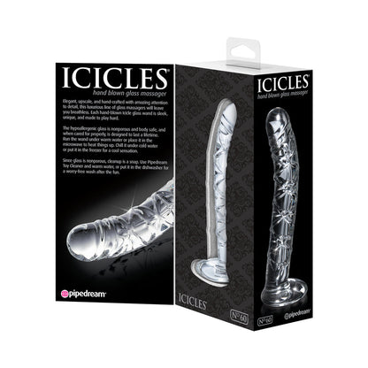 ICICLES NO. 60 CURVED RIBBED 6.5 IN. GLASS DILDO CLEAR