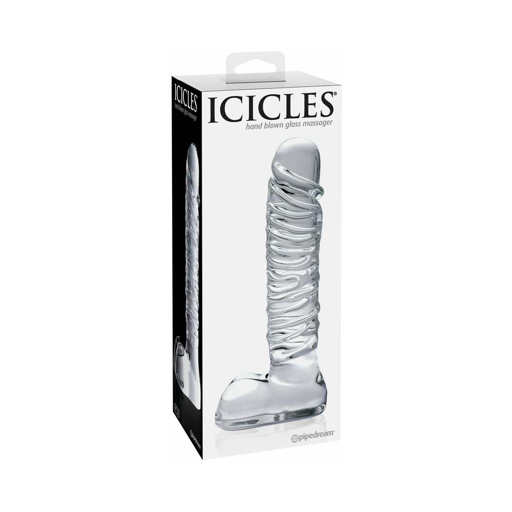 ICICLES NO. 63 RIBBED REALISTIC 8.5 IN. GLASS DILDO CLEAR