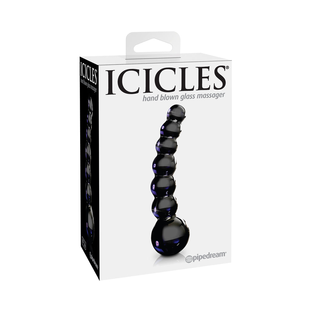 ICICLES NO. 66 CURVED BEADED 4.75 IN. GLASS DILDO BLACK