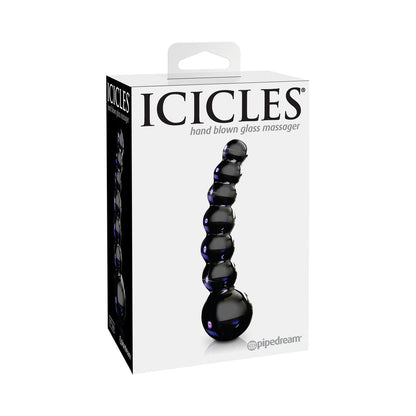 ICICLES NO. 66 CURVED BEADED 4.75 IN. GLASS DILDO BLACK