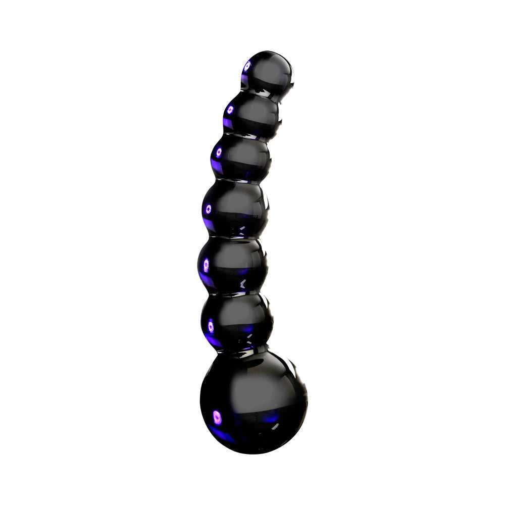 ICICLES NO. 66 CURVED BEADED 4.75 IN. GLASS DILDO BLACK