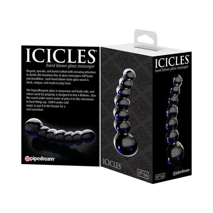 ICICLES NO. 66 CURVED BEADED 4.75 IN. GLASS DILDO BLACK